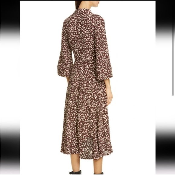 Ganni Printed Crepe Wrap Dress Decadent Chocolate - Picture 3 of 12